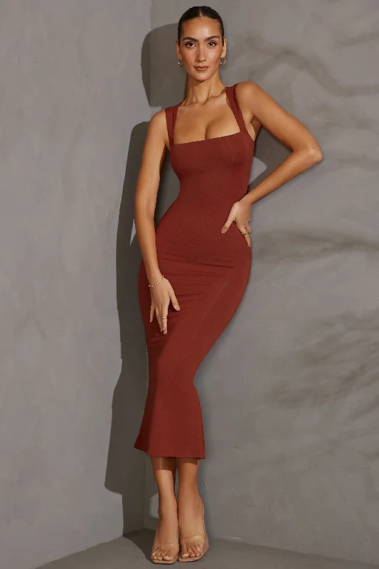 Square Neck Midi Dress in Brick