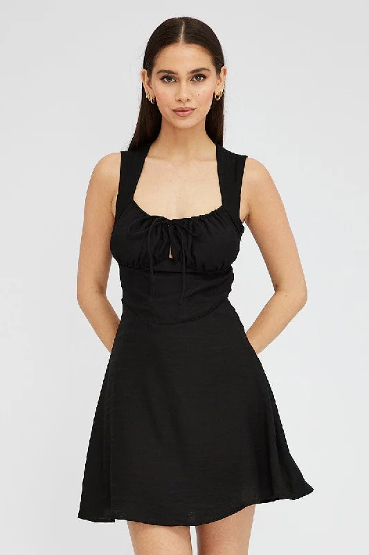 Black Fit and Flare Dress Sleeveless Corset