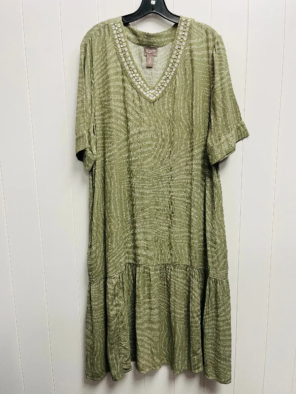 Dress Casual Midi By Chicos In Green & White, Size: Xl