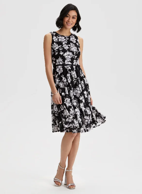 Floral Print Ribbon Belt Dress