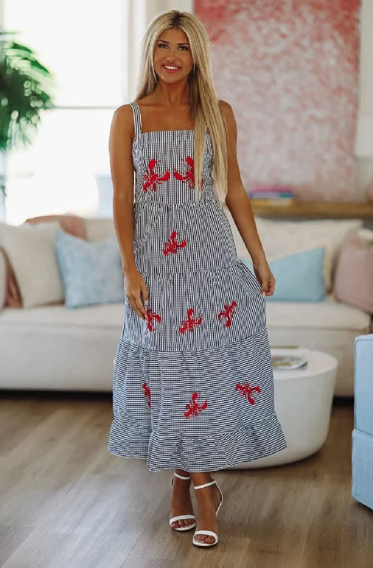 Meet Me in Maine Lobster Plaid Maxi Dress - Navy