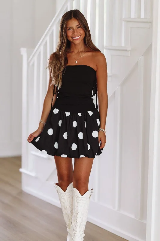 OMG Polkadot Balloon Mini Dress - Black and White