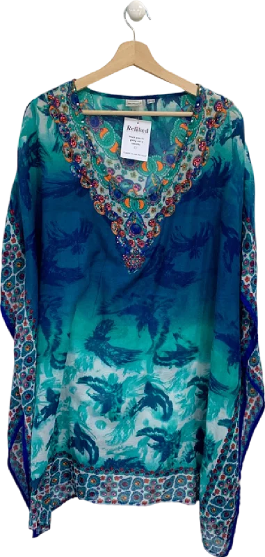 Blue Multi-Colour Embellished Kaftan UK XXXL