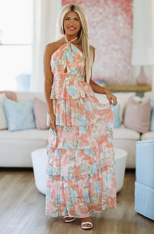 Stay True to You Maxi Dress - Peach and Light Blue