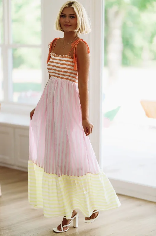 Striped Sherbet Maxi Dress - Pink, Orange and Yellow