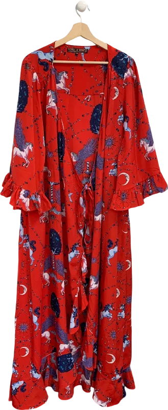 Temple Of Rhapso Red Unicorn Print Kimono Robe UK XXXL