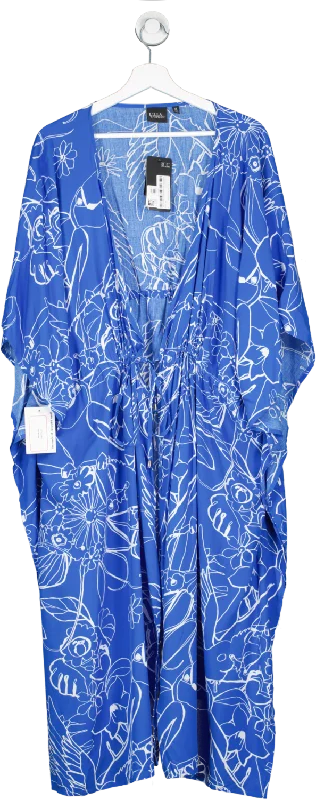 Ulla Popken Blue Floral Print Tie Waist Kaftan UK L