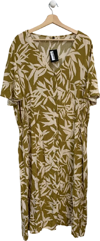 Olive Green Leaf Print Dress UK 24