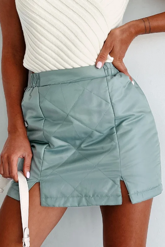 Santa Fe Sweetie Quilted Nylon Mini Skirt (Sage)