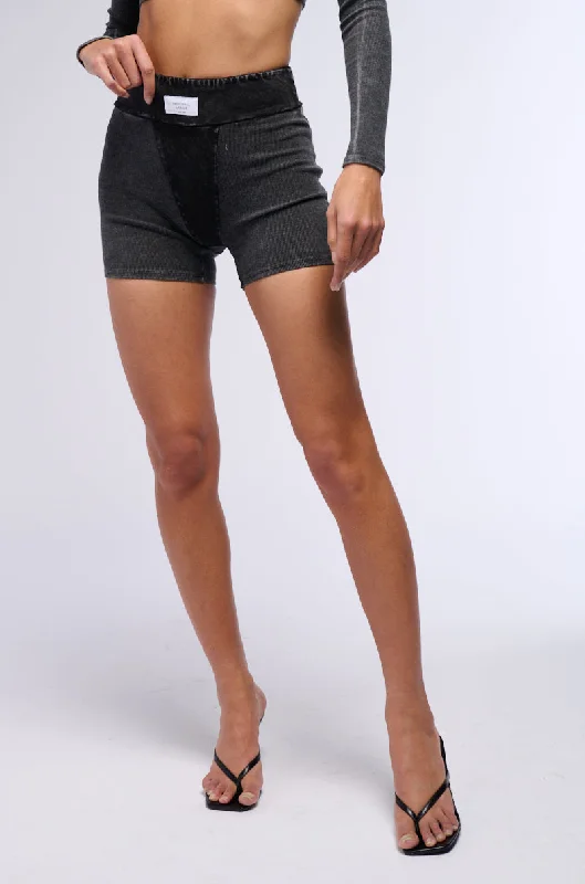 DILLON WASHED BIKER SHORT IN CHARCOAL GREY