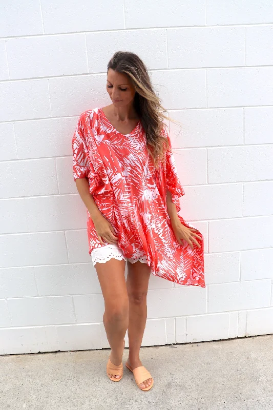 Short Kaftan in Tropic Coral