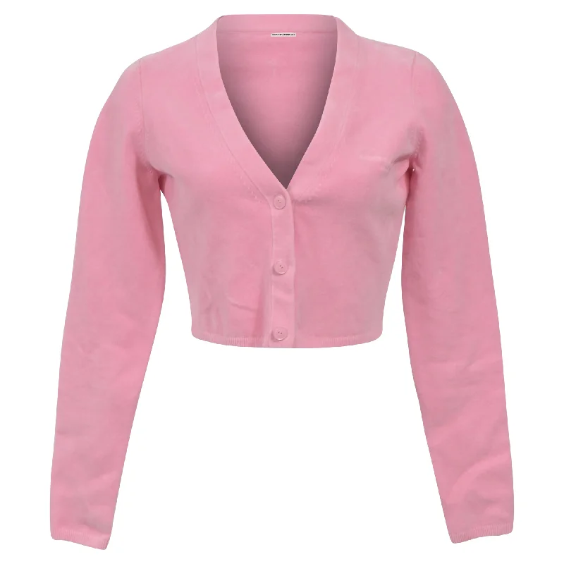 Alexander Wang.T  Logo-Embossed Cropped Cardigan in Pink Merino Wool