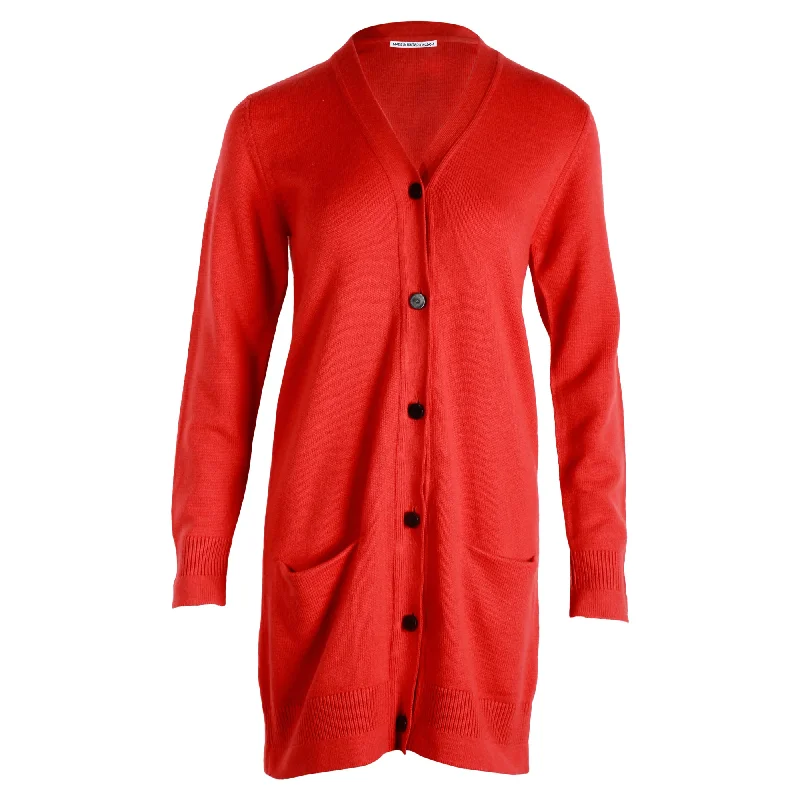 Hermes Long Buttoned Cardigan in Red Cashmere