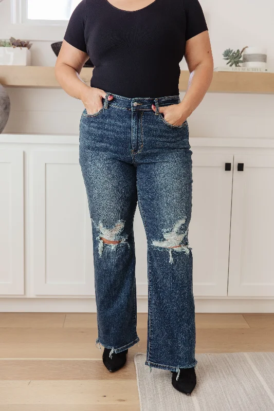 Rose High Rise 90's Straight Jeans in Dark Wash - Judy Blue