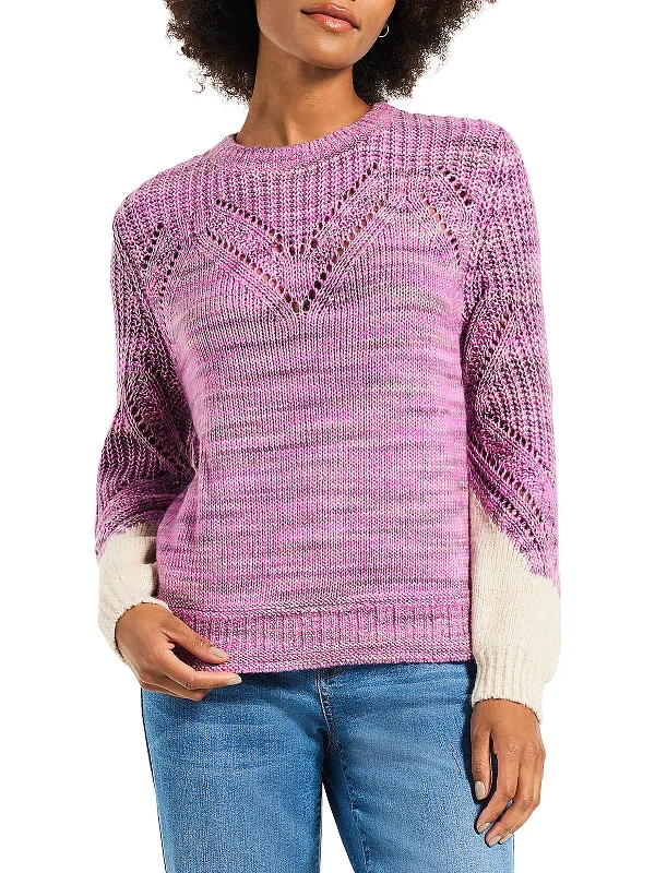 Womens Eyelet Ribbed Pullover Sweater