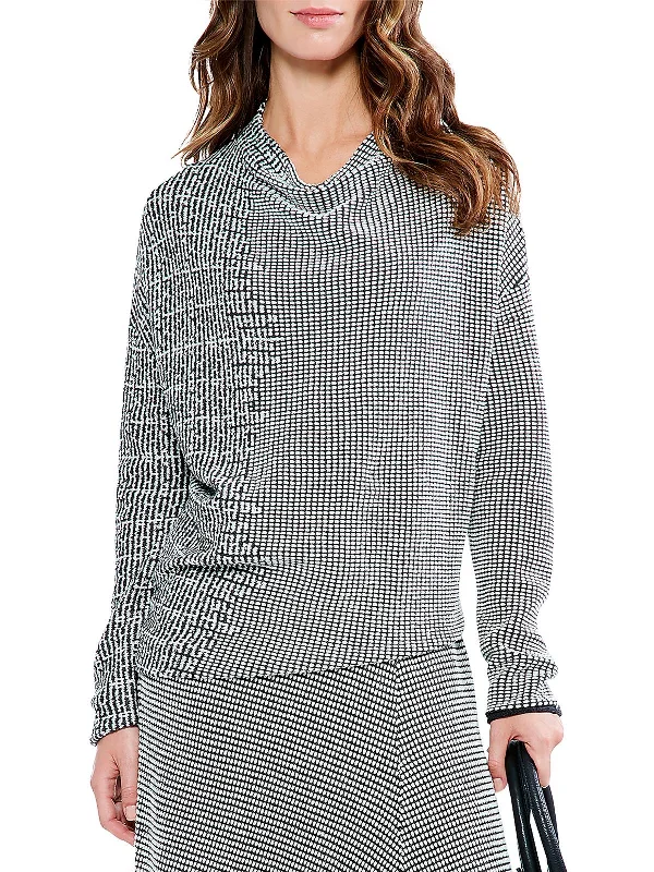 Womens Knit Textured Funnel-Neck Sweater