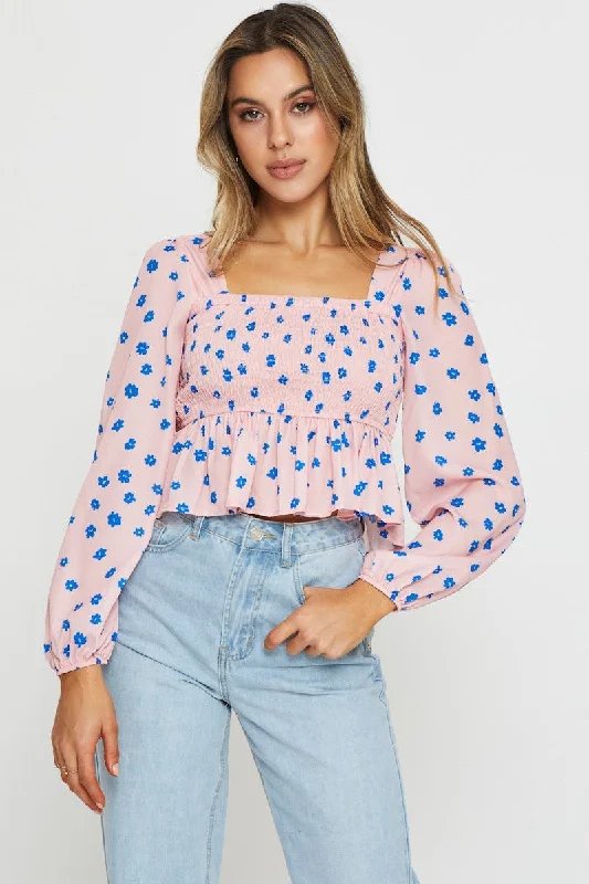 Print Crop Top Long Sleeve