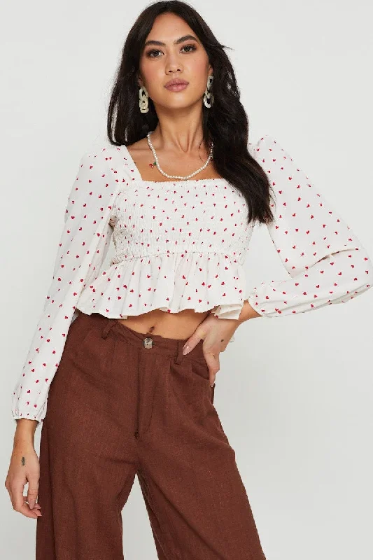 Print Crop Top Long Sleeve