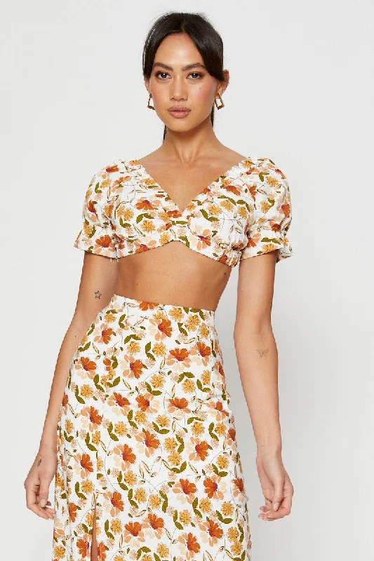 Print Crop Top Tie Up