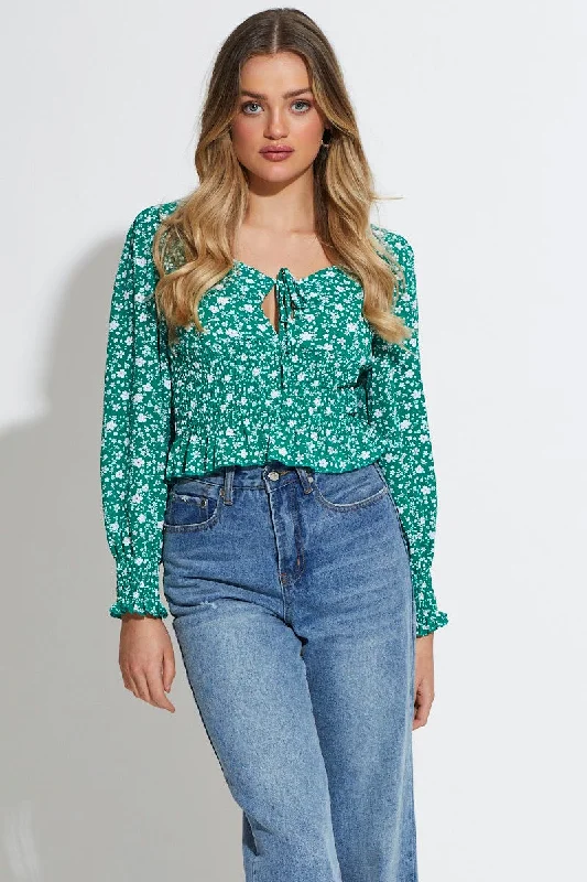 Print Peplum Top Long Sleeve