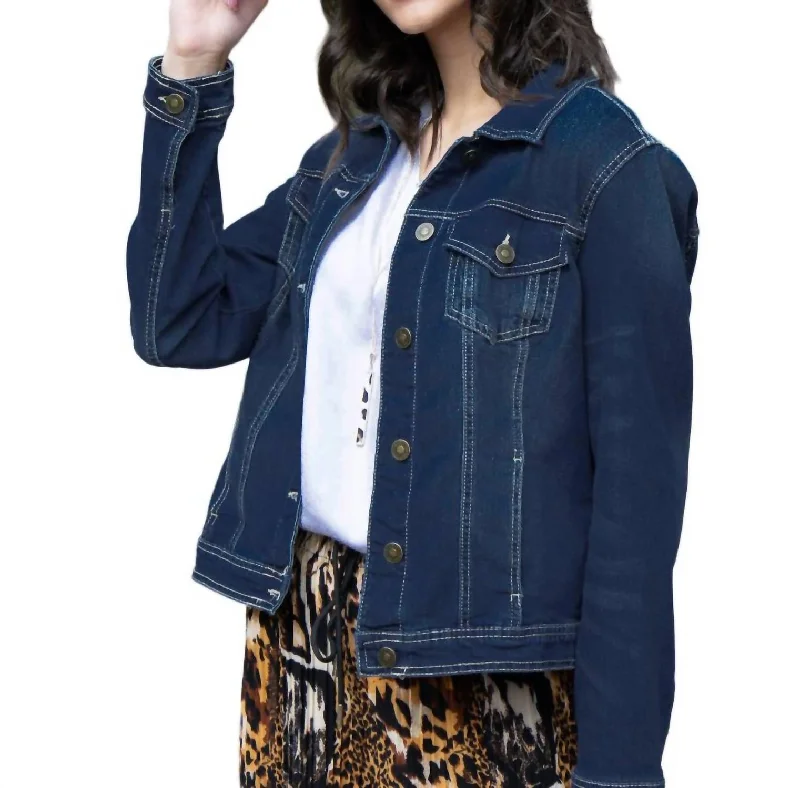 Classic Stretch Denim Jacket In Dark Rinse