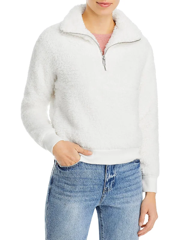 Womens 1/4 Zip Pullover Faux Fur Coat