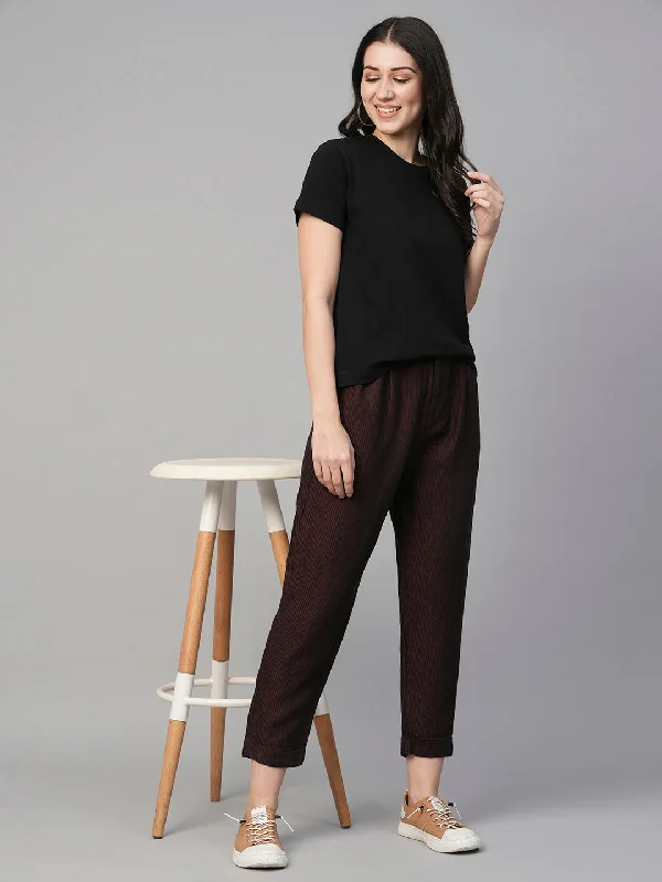 Women's Maroon Linen Regular Fit Pant