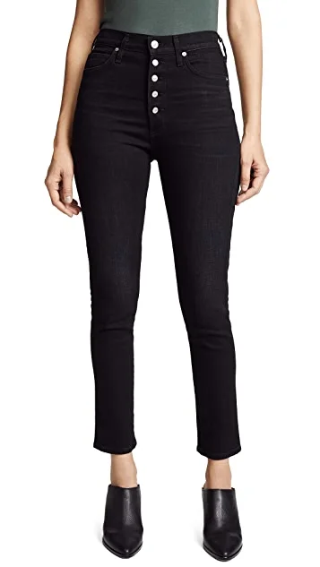 Olivia Exposed Fly High Rise Skinny Ankle - Licorice