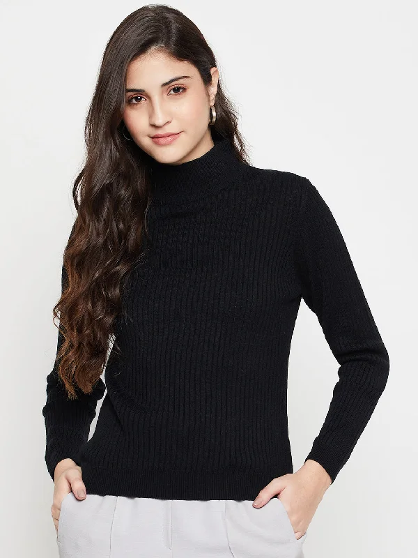 Women's Casual  Black High neck Pullover Sweater