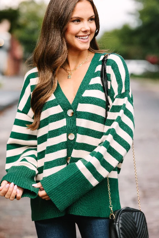 Looking Out Emerald Green Striped Cardigan